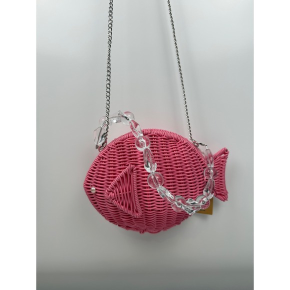 Tommy Bahama Handbags - NWT Tommy Bahama Pink Wicker Fish Crossbody Bag Beaded Handle NEW Viral Summer